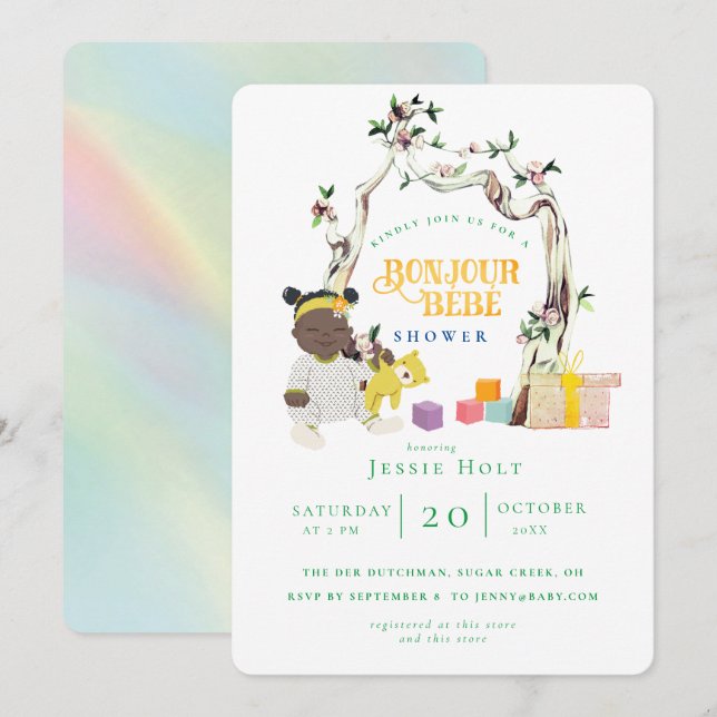 Rainbow and Sunshine Bonjour Baby Shower Invitation (Front/Back)