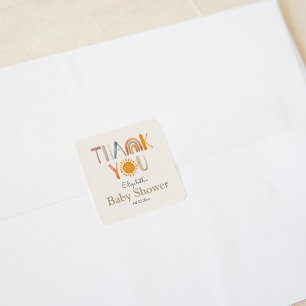 Rainbow and Sunshine Thank You Baby Shower Square Sticker