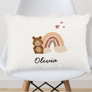 Rainbow and Teddy Bear Pillow, Custom Name Nursery Accent Pillow
