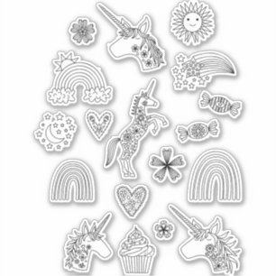 Rainbow and Unicorn Line Art Drawing Sticker