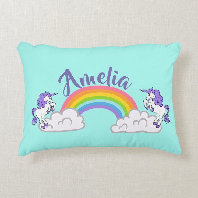 Rainbow and Unicorns Design Accent Pillow