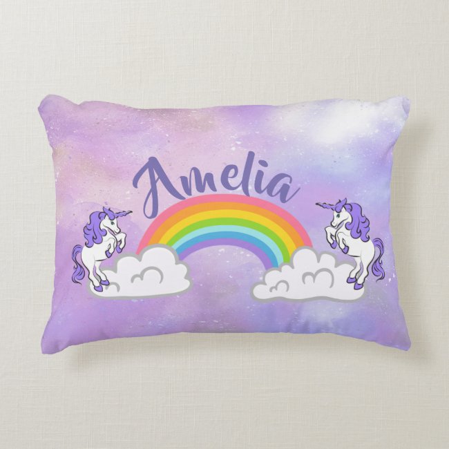 Rainbow and Unicorns Design Accent Pillow