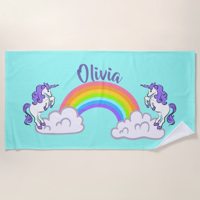 Rainbow and Unicorns Design Beach Towel