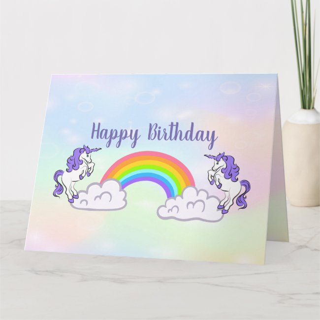 Rainbow and Unicorns Design Folded Greeting Card