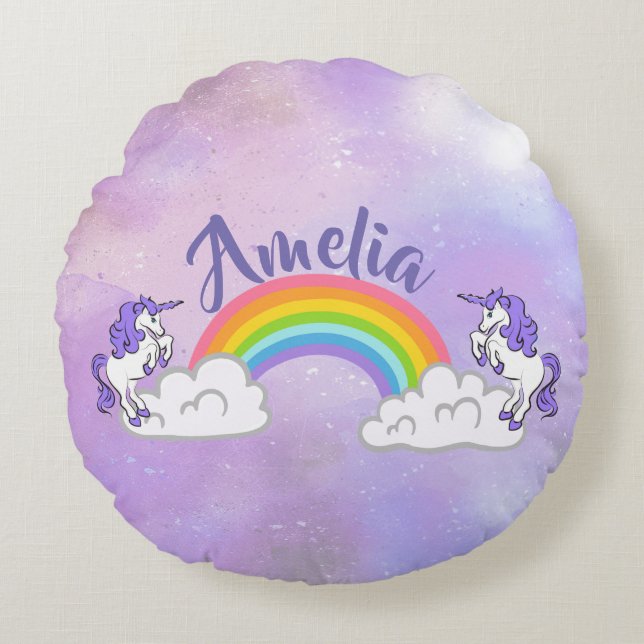Rainbow and Unicorns Design Round Pillow (Front)