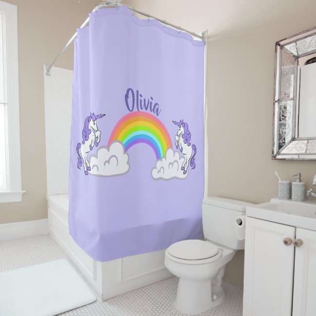 Rainbow and Unicorns Design Shower Curtain