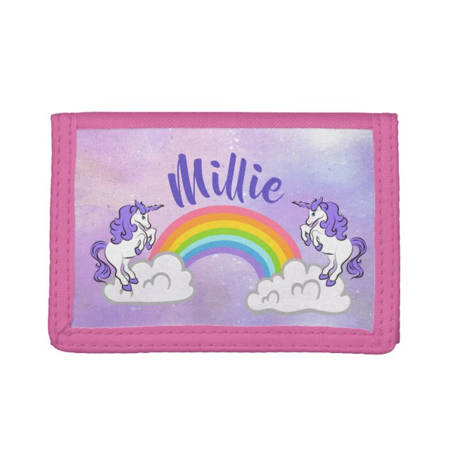 Rainbow and Unicorns Design Trifold Wallet (Front)