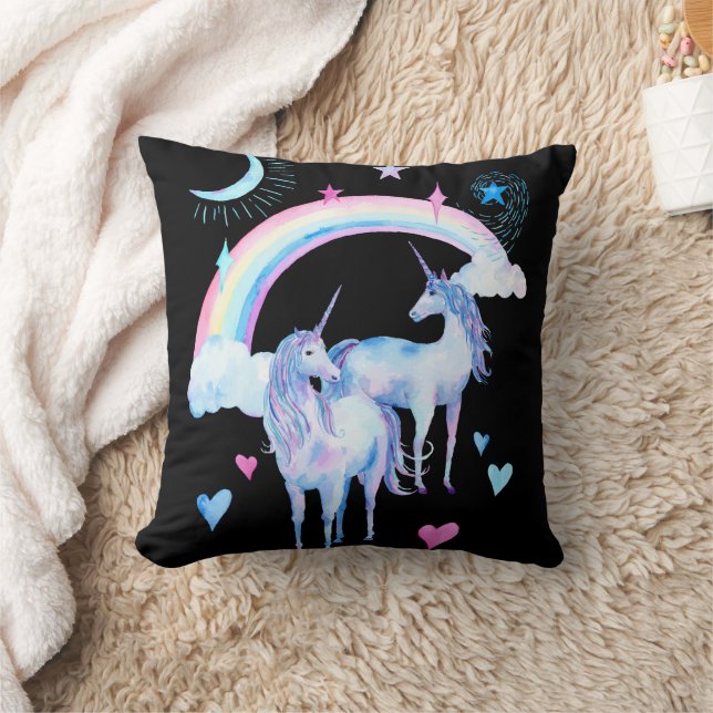 Rainbow and unicorns throw pillow (Blanket)
