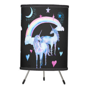 Rainbow and unicorns tripod lamp