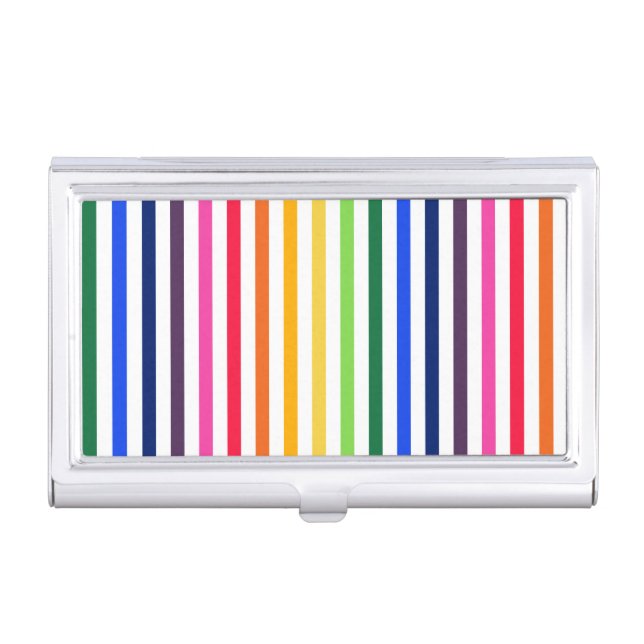 Rainbow and white stripes business card case (Front)