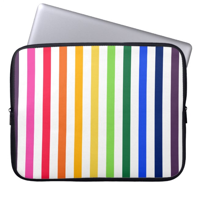 Rainbow and white stripes laptop sleeve (Front)