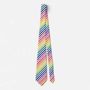 Rainbow and white stripes neck tie