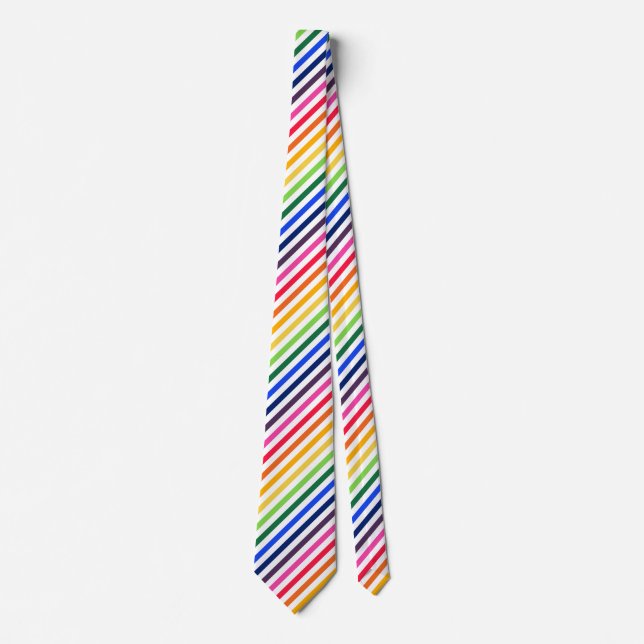 Rainbow and white stripes neck tie (Front)