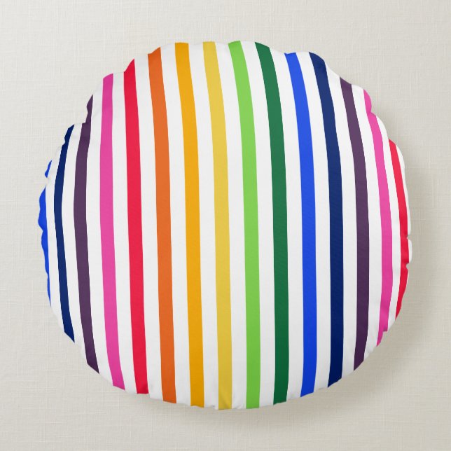 Rainbow and white stripes round pillow (Front)
