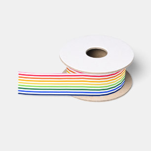 Rainbow and white stripes satin ribbon