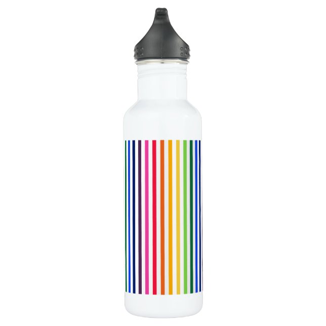 Rainbow and white stripes stainless steel water bottle (Right)