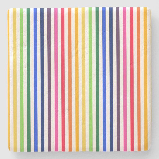 Rainbow and white stripes stone coaster (Front)