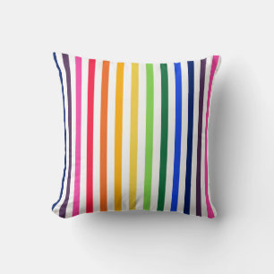 Rainbow and white stripes throw pillow