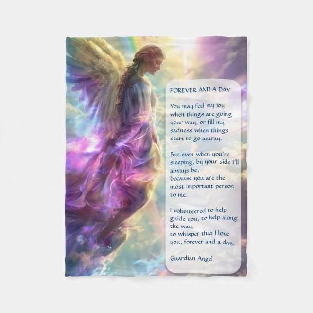 Rainbow Angel and Poem Fleece Blanket (Front)