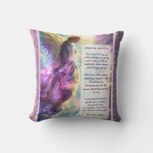 Rainbow Angel and Poem Throw Pillow