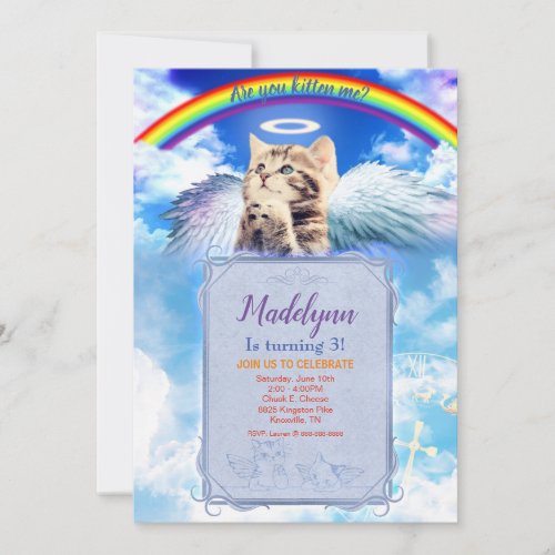 Rainbow Angel Cat Angelic Invitation