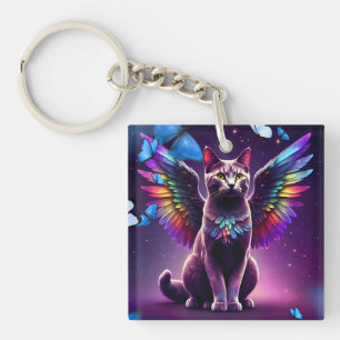 Rainbow Angel Cat Keychain