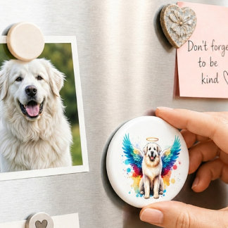 Rainbow Angel Great Pyrenees Dog Watercolor Magnet