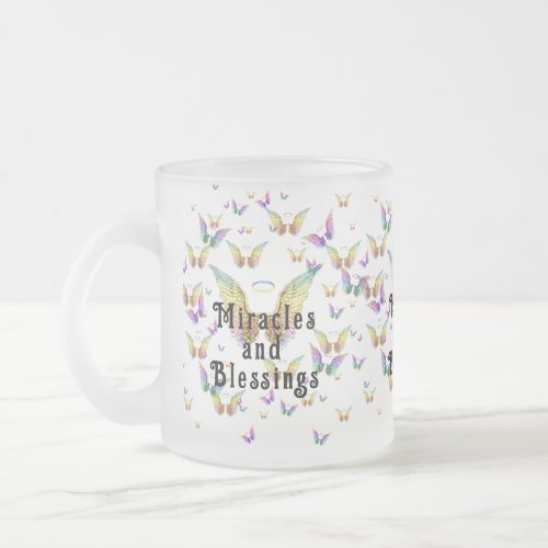 Rainbow Angel Miracles and Blessings Frosted Glass Coffee Mug