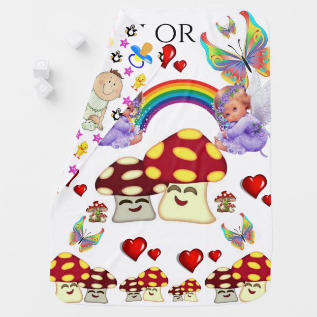 Rainbow Angel Mushroom Baby Blanket (In Situ)