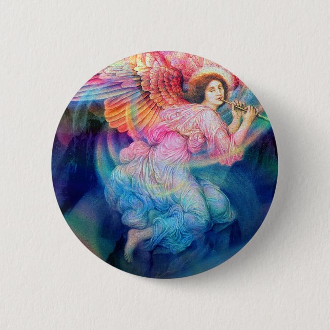Rainbow Angel Pinback Button (Front)