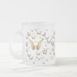 Rainbow Angel Wings and Halos Frosted Glass Coffee Mug