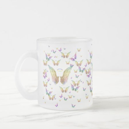 Rainbow Angel Wings And Halos Frosted Glass Coffee Mug