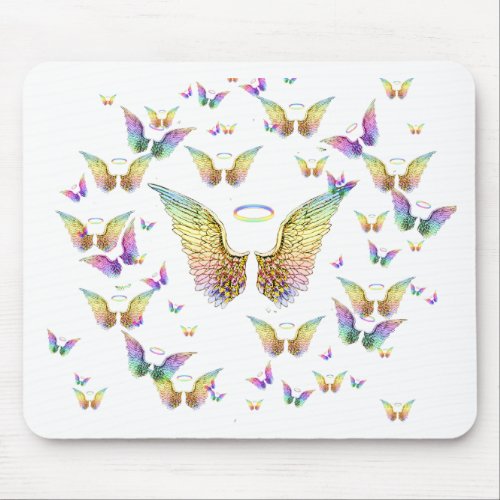 Rainbow Angel Wings and Halos Mouse Pad