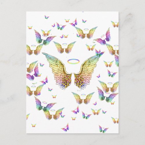 Rainbow Angel Wings and Halos Postcard