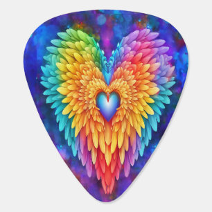 Rainbow Angel Wings Heart Guitar Pick