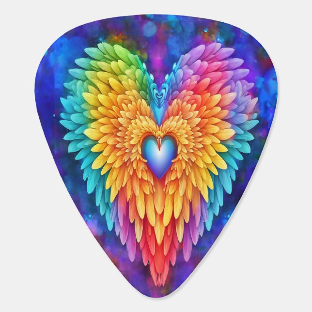 Rainbow Angel Wings Heart Guitar Pick (Back)