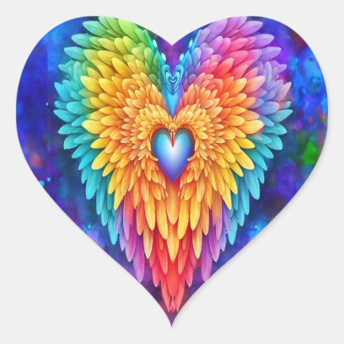 Rainbow Angel Wings Heart Heart Sticker