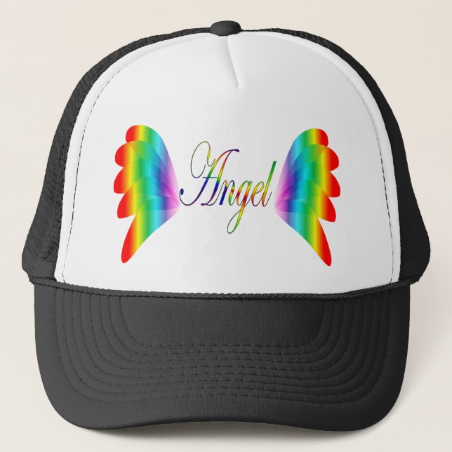 Rainbow Angel Wings W/ the Word Angel Trucker Hat (Front)