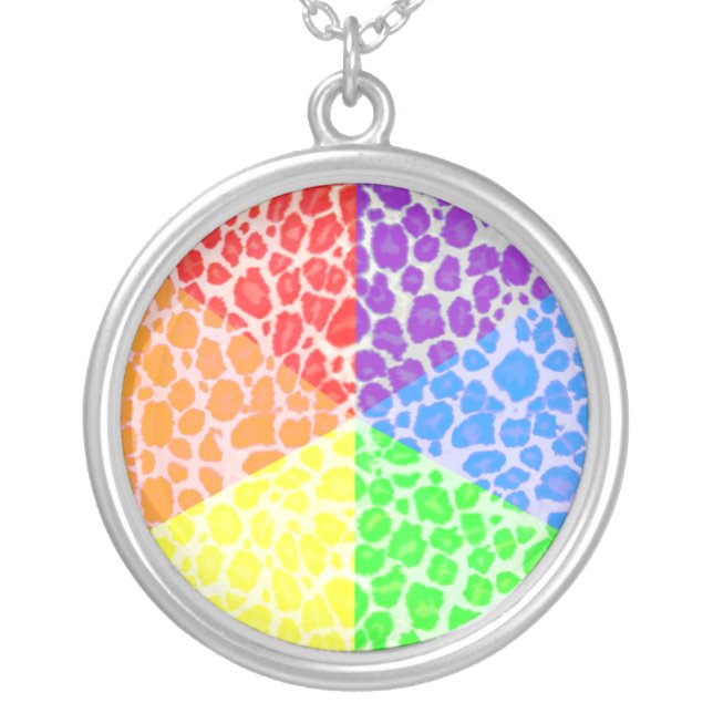 Rainbow Angles Leopard Pattern Silver Plated Necklace (Front)