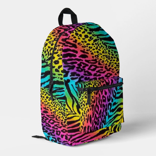 Rainbow Animal Pattern Printed Backpack (Back Corner Left)