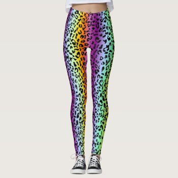 Rainbow Animal Print Leggings by BooPooBeeDooTShirts at Zazzle