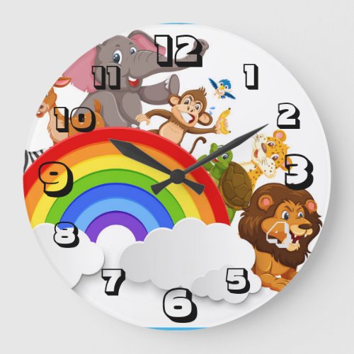 Rainbow Animals Colorful Kids Wall Clock
