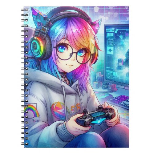 Rainbow Anime Gamer Spiral Photo Notebook