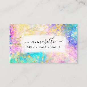 *~* Rainbow AP26 Ethereal OPAL QR Gold Glitter Business Card