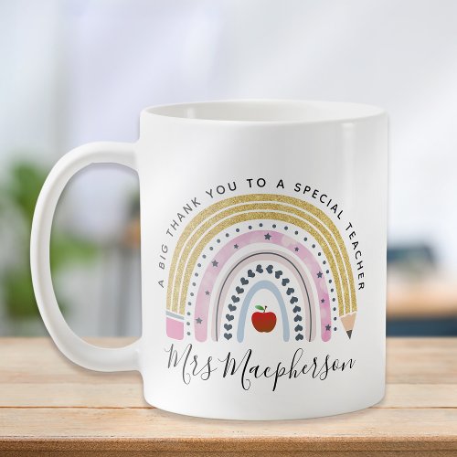 Rainbow Apple Monogram Teacher Thank You Gift  Coffee Mug