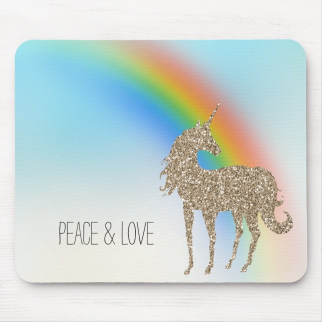 Rainbow Aqua Ombre Gold Glitter Unicorn Mouse Pad (Front)