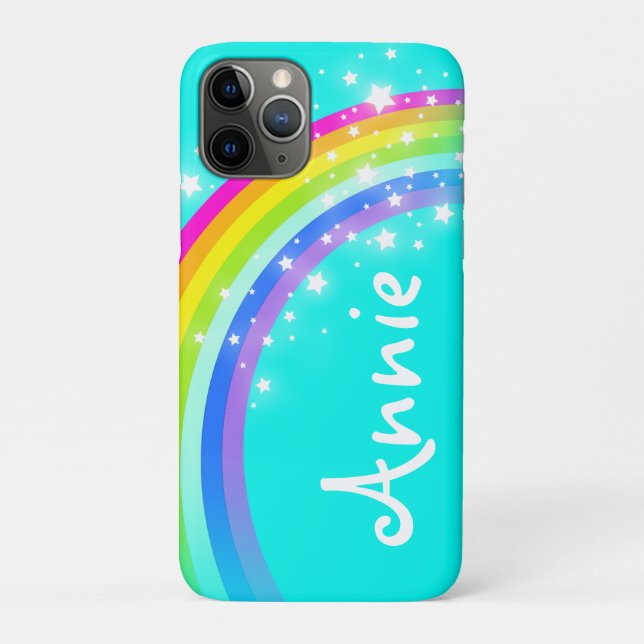 Rainbow aqua sky and stars custom name Case-Mate iPhone case (Back)