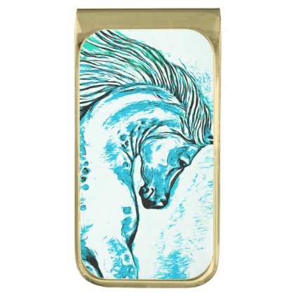 Rainbow Arabian Manga Teal Gold Finish Money Clip