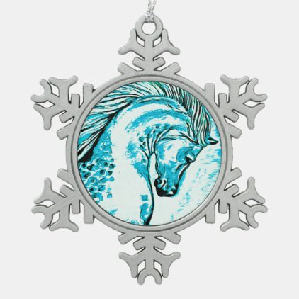 Rainbow Arabian Manga Teal Snowflake Pewter Christmas Ornament