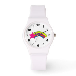 Rainbow Arc & Pink Star Design – Colorful Modern Watch